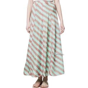 Anthropologie Anupamaa Minted Terra Maxi Skirt Striped A Line Silk Green XS